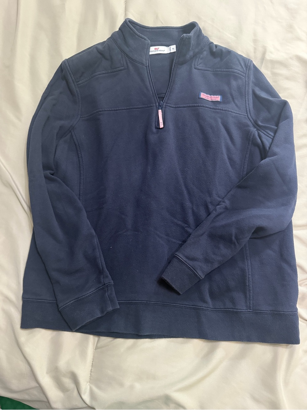 Vineyard Vines Navy Half-Zip Pullover with Pink Accents